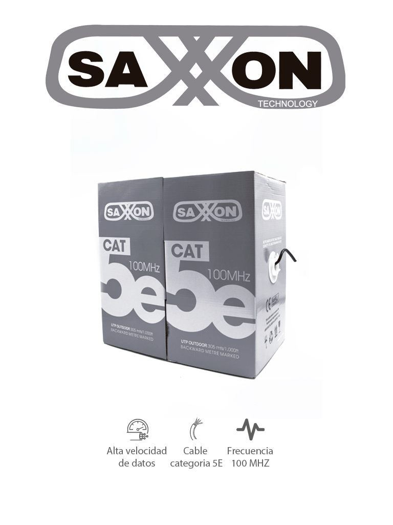 Imagen de SAXXON OUTP5ECCAEXT - Cable UTP CCA, categoría 5E, color negro, 305 metros para exterior, con 4 pares y doble forro