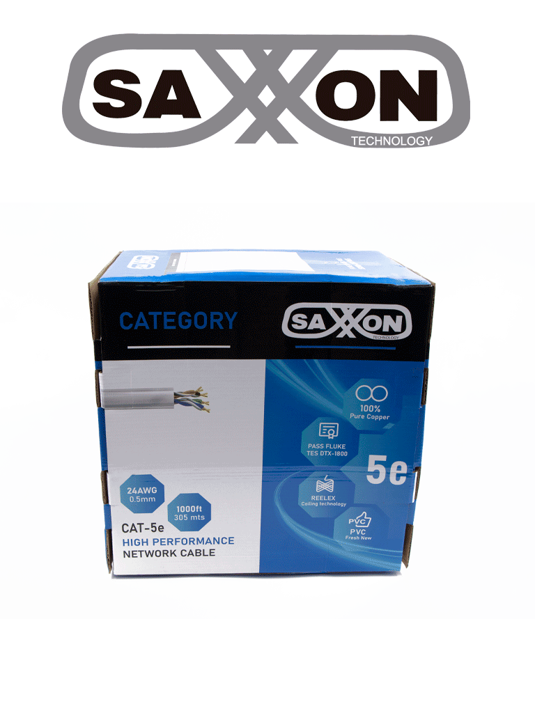 Imagen de SAXXON OUTP5ECOP305BC - Bobina de Cable UTP Cat5e 100% Cobre/ 305 Metros/ Bobinado REELEX/ Color Blanco/ Uso Interior/ 4 Pares/ Soporta Pruebas de Rendimiento/ Ideal para Cableado de Redes y Video/