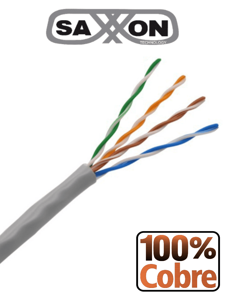 Imagen de SAXXON OUTPCAT5E100M - Bobina de Cable UTP Cat5e 100% Cobre/ 100 Metros/ Color Gris/ Uso Interior/ 4 Pares/ Soporta Pruebas de Rendimiento/ Ideal para Cableado de Redes y Video/ 