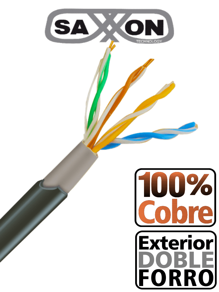 Imagen de SAXXON OUTPCAT5ECOPEXT - Bobina de Cable UTP Cat5e 100% Cobre/ 305 Metros/ Exterior con Doble Forro/ Color Negro/ Ideal para Cableado de Redes de Datos y Video/ 