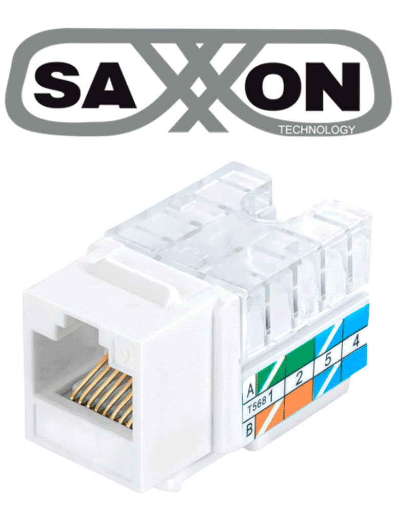 Imagen de SAXXON M265C5W - Modulo jack keystone RJ45 / 8 Hilos / CAT 5E / Compatible con calibres  AWG 22-26 / Color blanco