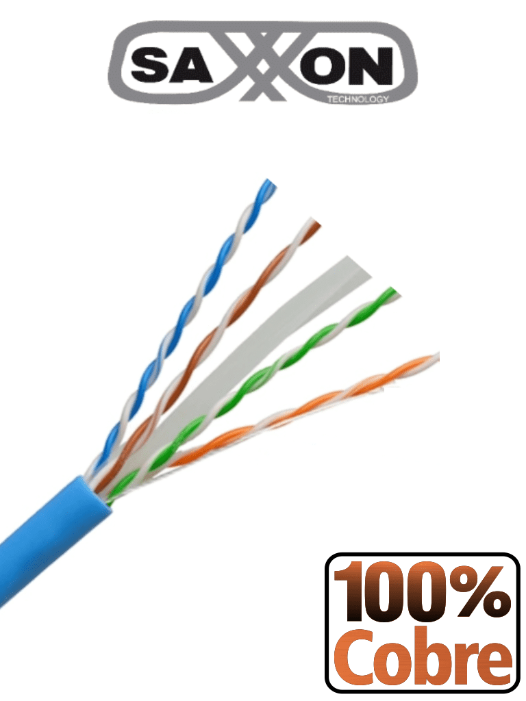 Imagen de SAXXON OUTP6COP100B - Bobina de Cable UTP Cat6 100% Cobre/ 100 Metros/ Color Azul/ Uso Interior/ Soporta Pruebas de Rendimiento/ Cert ISO9001/ UL 444/ RoSH/ ANSI/ TIA/ EI