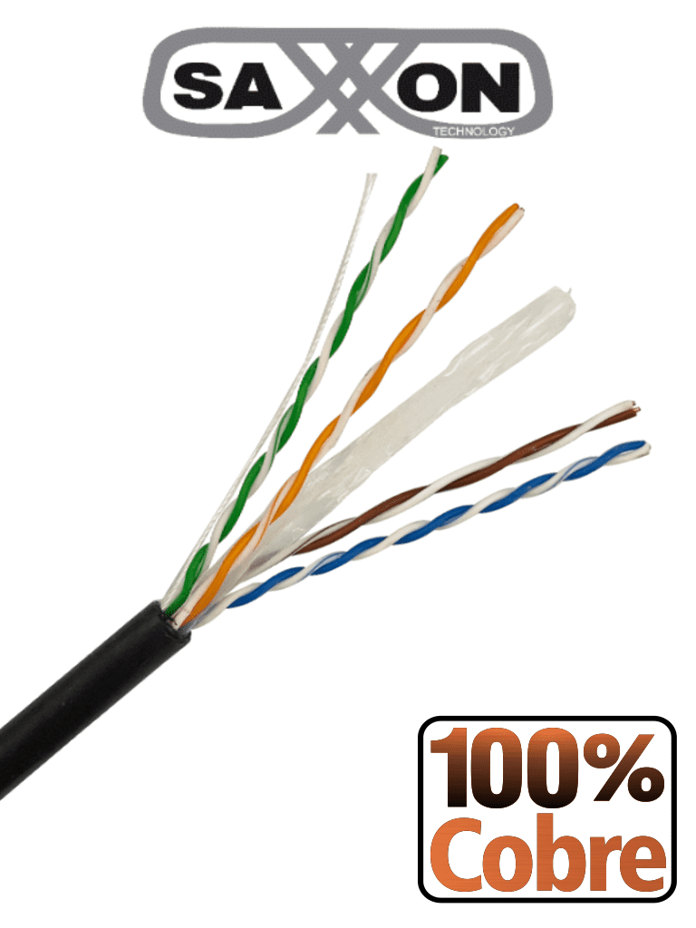 Imagen de SAXXON OUTP6COP150NE - Bobina de Cable UTP Cat6 100% Cobre/ 150 Metros/ Uso Exterior/ Cubierta LDPE/ 4 Pares/ Soporta Pruebas de Rendimiento/ Cumple con Estandares ISO / IEC 11801 Ed2; EIA / TIA568B/ UL/  Ideal para Cableado de Redes y Video/