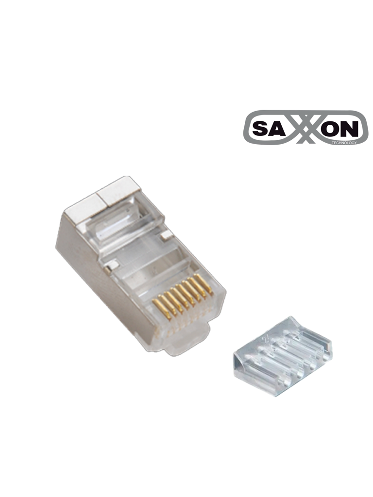 Imagen de SAXXON S901E - Conector plug RJ45 para cable UTP con guía / CAT 6 / Blindado / Paquete 100 piezas 