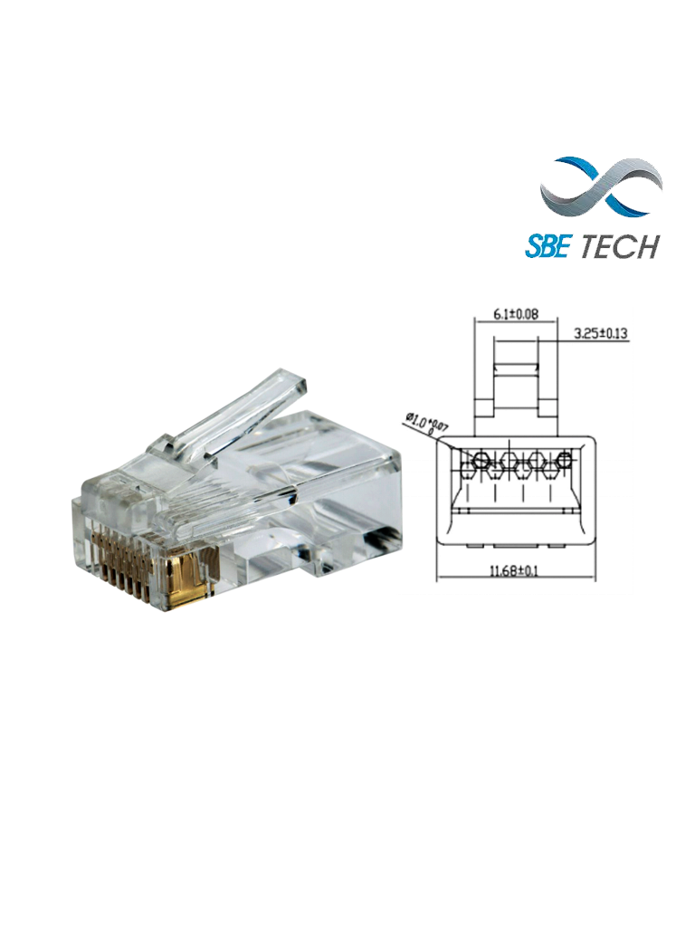 Imagen de SBETECH PLUGRJ45C6 - Conector plug RJ45 para cable UTP CAT 6 con recubrimiento de oro de 50 micras, paquete de 50 piezas