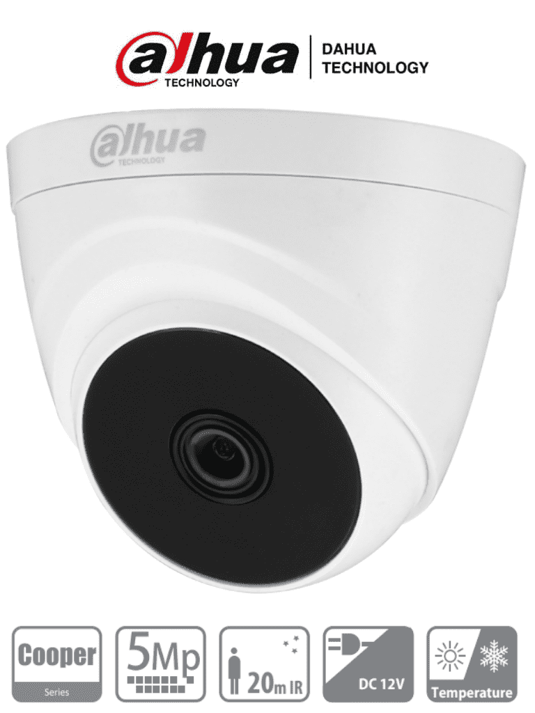 Imagen de DAHUA HAC-T1A51N-0280B-S2 - Cámara Domo de 5MP con lente de 2.8mm y ángulo de 106°. Ofrece visión nocturna IR hasta 20m, ideal para interiores. Compatible con HDCVI, AHD, TVI y CVBS .0 