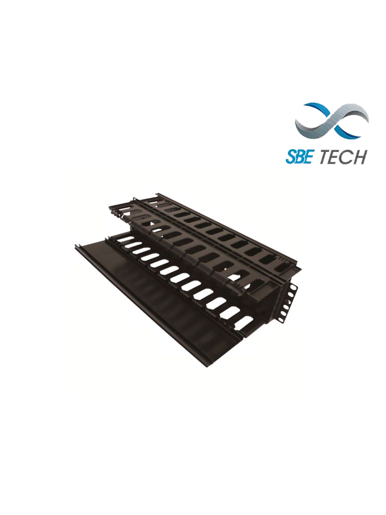 Imagen de SBETECH SBE-OH2URD -  Organizador de cable horizontal para rack, con doble lado y base metálica, 19 pulgadas, y 2UR