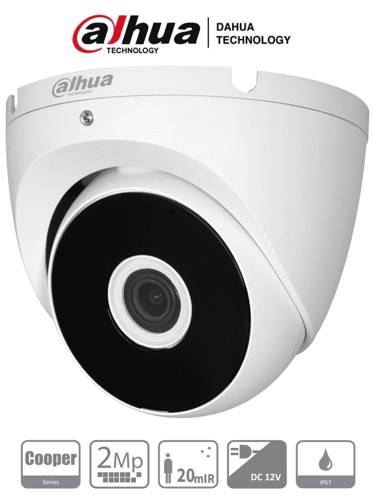 Imagen de  Dahua HAC-T2A21N-28: Cámara domo de 2MP, 1080p, lente de 2.8mm con ángulo de visión de 100 grados, IR de 20m, carcasa metálica, protección IP67. Compatible con CVI, TVI, AHD, CVBS.