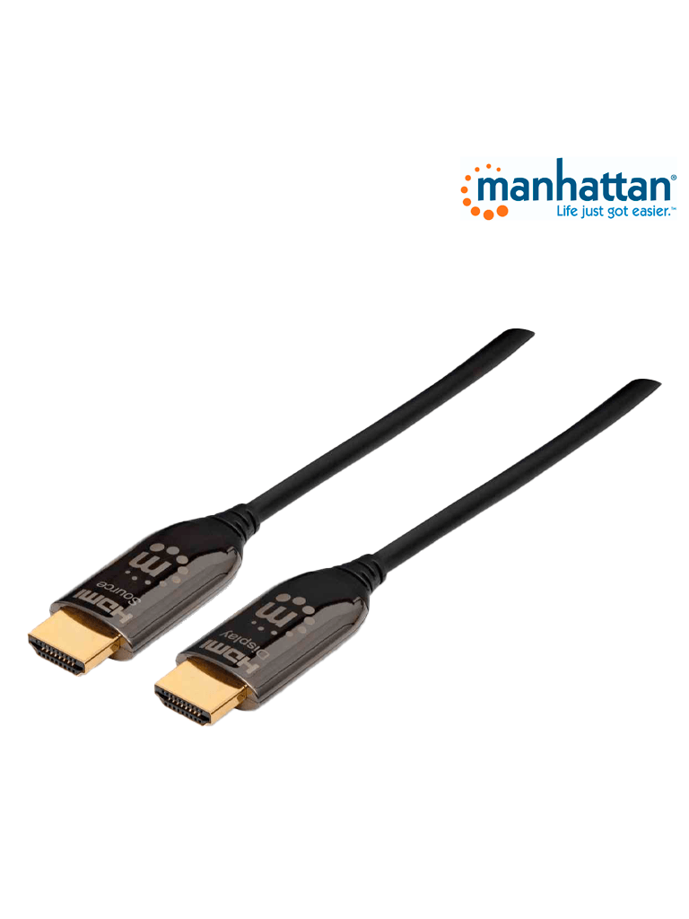 Imagen de MANHATTAN 355445 - Cable HDMI Optico Activo Plenum de 50 Metros/ Resolución 4K@60Hz/ Soporta 3D y Canal Ethernet/ HDMI Macho a Macho/ Soporta Canal de Retorno de Audio (ARC)/ Admite Imagenes HDR/   (Sobre Pedido)