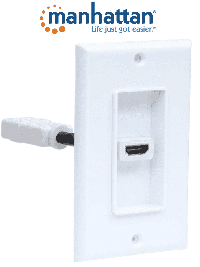 Imagen de MANHATTAN 771719 Placa de pared HDMI de un puerto HDMI hembra a HDMI hembra, Tipo Conector, Blanco