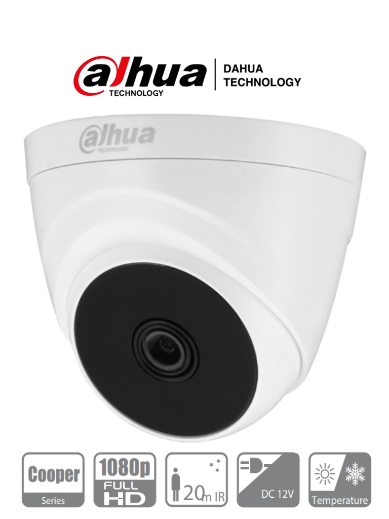 Imagen de DAHUA  HAC-T1A21-28 - Cámara Domo con resolución 1080p, lente de 2.8 mm y ángulo de visión de 103°, Smart IR de 20 m para mejor visión nocturna, ideal para interiores. Compatible con los formatos CVI, TVI, AHD y CVBS. 