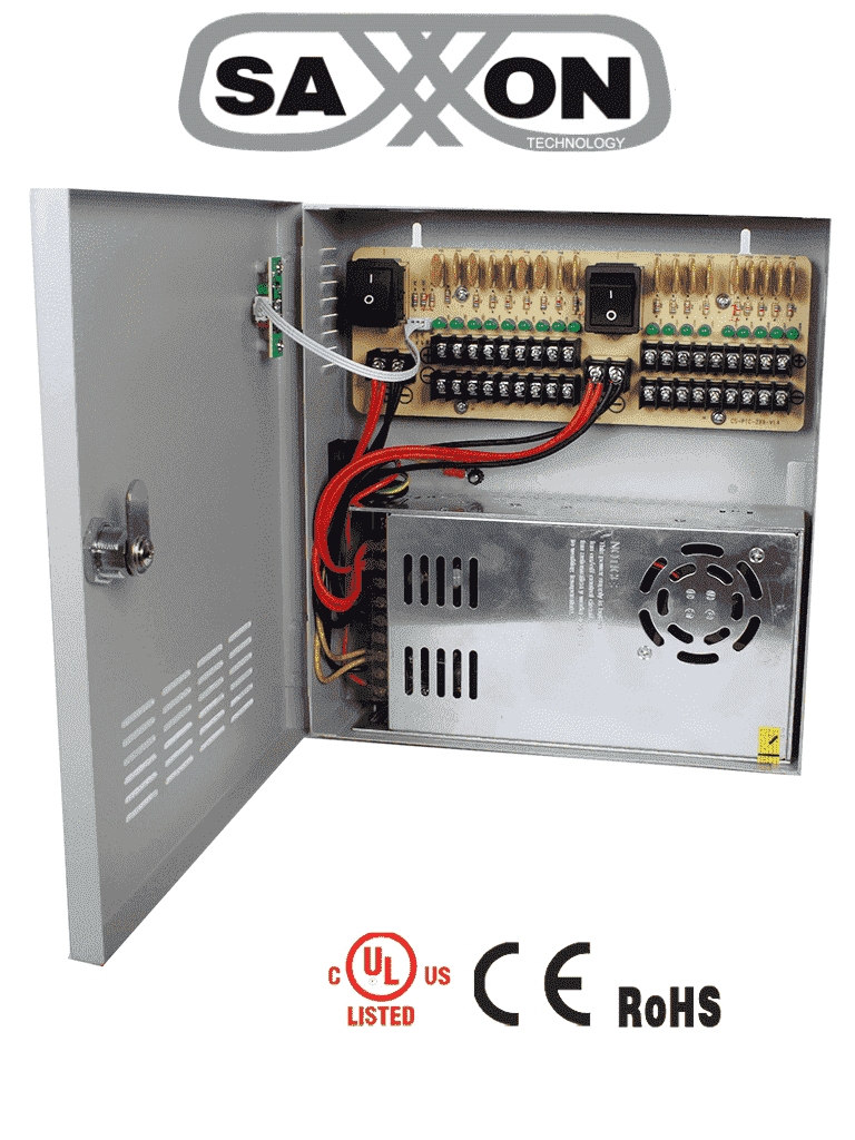 Imagen de SAXXON PSU1230D18 - Fuente de Poder Profesional de 12 vcd / 30 Ampers/ Para 18 Camaras/ 1.67 Amperes por Canal/ Protección contra Sobrecargas/ Certificación UL/