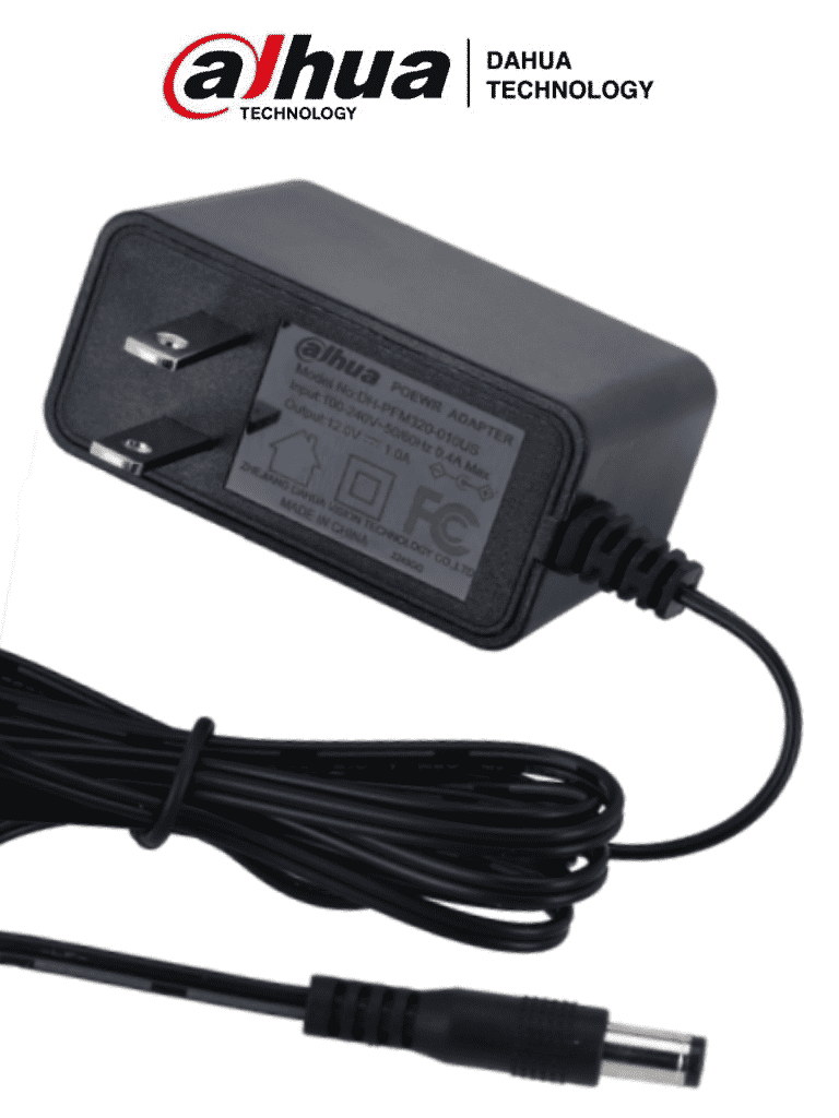 Imagen de DAHUA PFM320-010US - Fuente de Poder de  12 Vcc 1 Amper/ FCC, EN6236B/ Entrada de 100-240 VAC/ Protección de Sobre Corriente y Voltaje/ Cable de 1.5 Mts/ Especial para Camaras de CCTV/ 