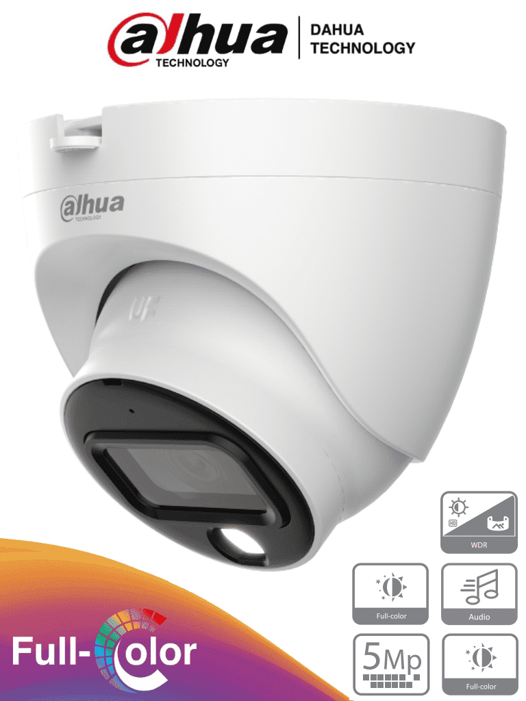 Imagen de DAHUA HAC-HDW1509TLQ-A-LED - Cámara Domo Full Color de 5 MP con micrófono integrado y lente de 3.6 mm con 88° de apertura. Ofrece imagen a color 24/7, WDR real de 120 dB, LEDs para 20 metros. Resistente al agua con clasificación IP67 .0 