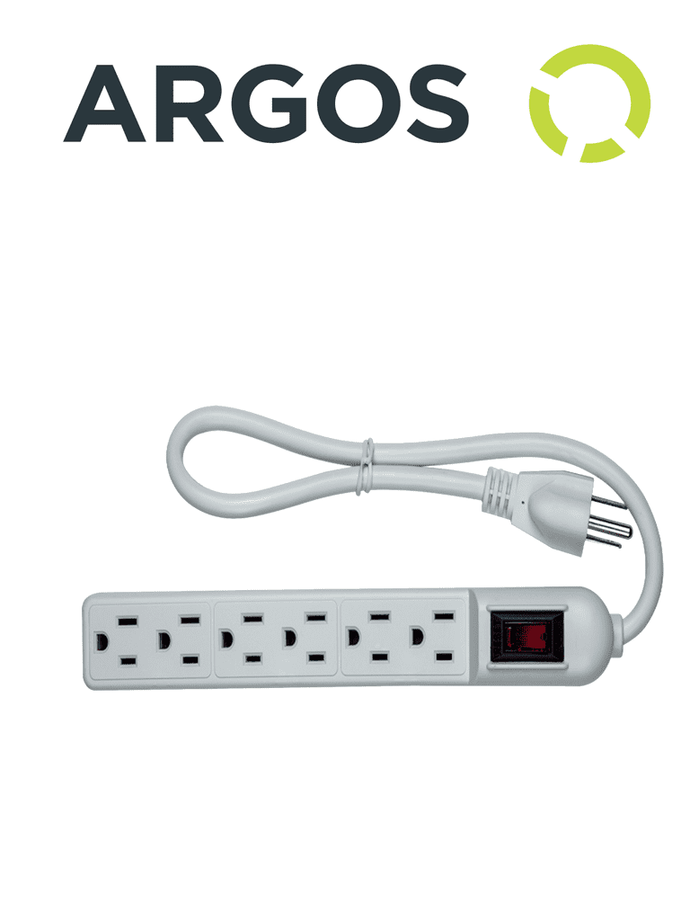 Imagen de ARGOS 9700250 - Barra multicontactos con supresor de picos / 6 tomas aterrizadas / Uso interior / Color blanco / 110-125V AC / 1875W / 