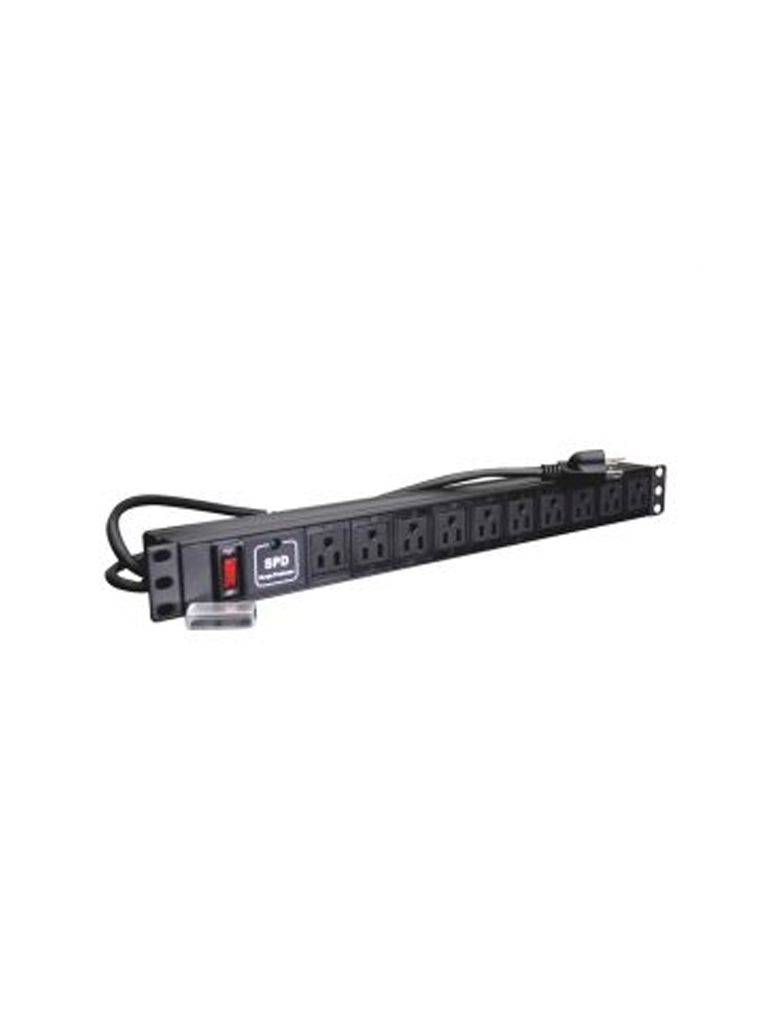 Imagen de SBETECH SBE-TC010SPV -  PDU horizontal con 10 contactos polarizados, supresor de picos y diseño para montaje en rack de 19" y 1U