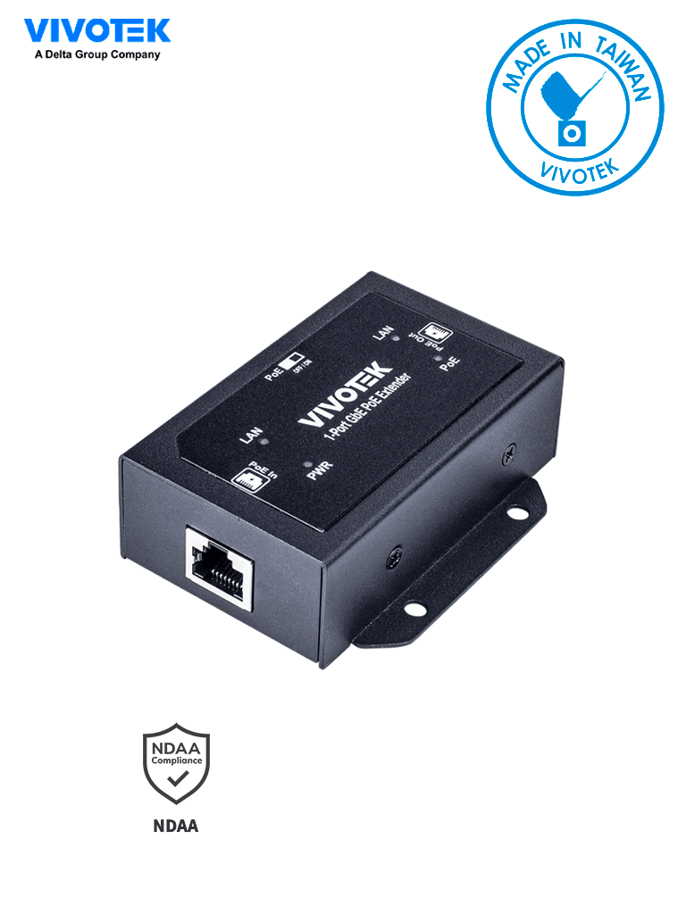 Imagen de VIVOTEK AP-GXC-0100 - Extensor PoE de 1 puerto Gigabit Ethernet para interior, con hasta 68W, conexión escalada de hasta 300m con 2 unidades, compatible con NDAA