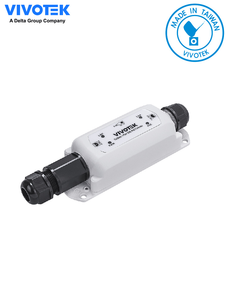 Imagen de VIVOTEK AP-GXC-0150 - Extensor PoE para exterior con 1 puerto Gigabit GE, conexión en cascada hasta 300m, salida PoE de hasta 68W, y protección IP67 e IK10.