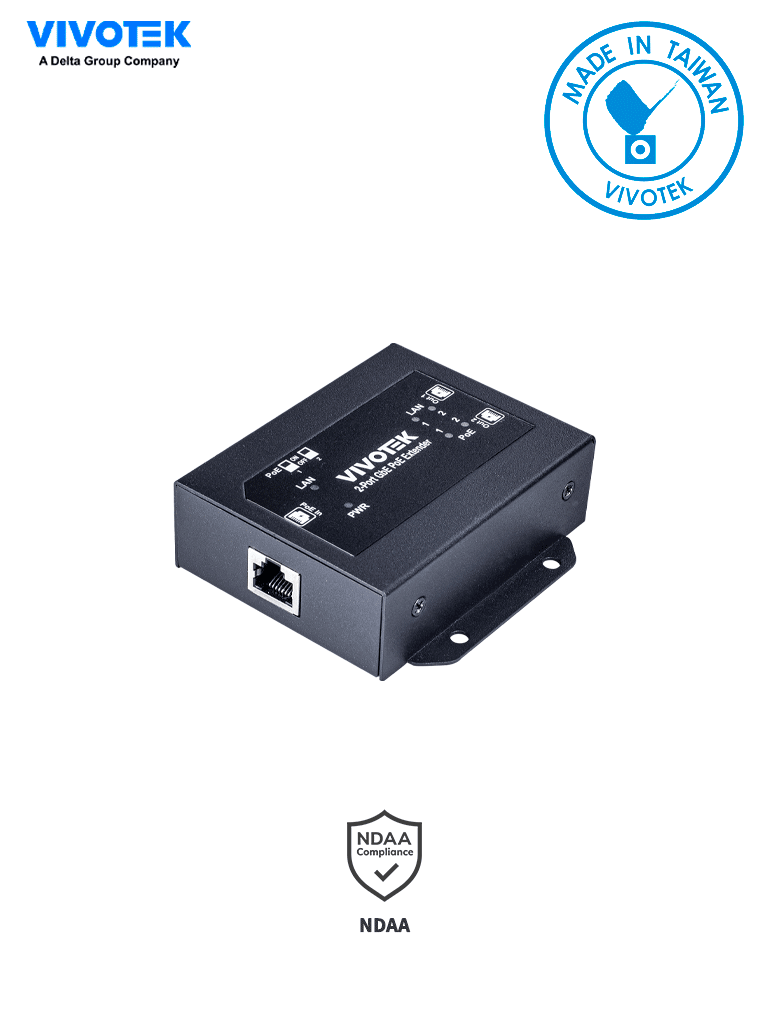 Imagen de VIVOTEK AP-GXC-0200 - Extensor PoE de 2 puertos Gigabit Ethernet para interior, con hasta 68W y hasta 300m en conexión escalada de 2 unidades, compatible con NDAA.