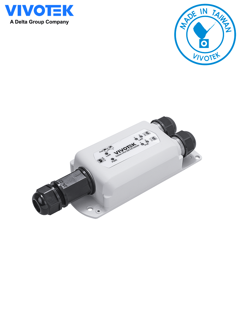 Imagen de VIVOTEK AP-GXC-0250 - Extensor PoE para Exterior, 2 Puertos Gigabit GE, Conexion en cascada hasta 300 Mts, Salida PoE hasta 68W, IP67, IK10