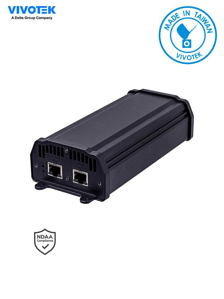 Imagen de VIVOTEK AP-GIC-011B-090 - Inyector PoE Gigabit de 90W con 1 puerto, compatible con 802.3af/at/bt, NDAA, 56VDC/1.61A y protección de 6KV