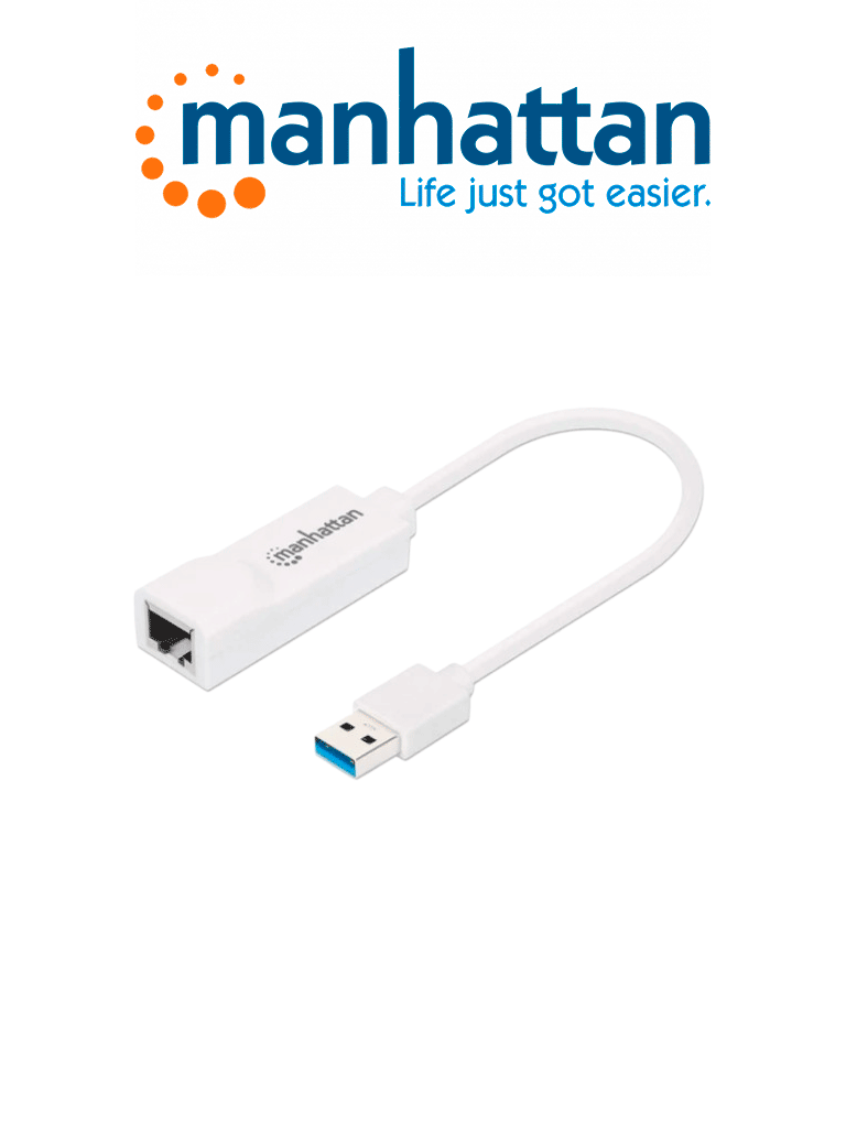 Imagen de MANHATTAN 506847 Adaptador de Súper Velocidad USB 3.0 a RJ-45 GB Ethernet 10/100/1000 Mbps Gigabit Ethernet, Súper Velocidad USB 3.0