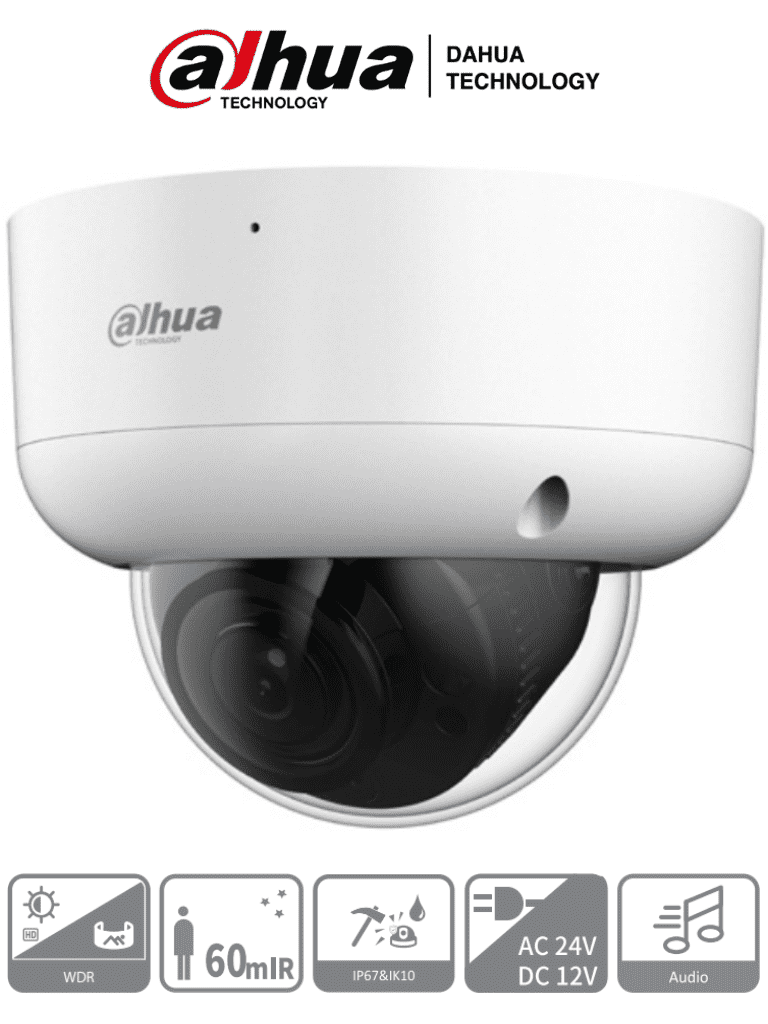 Imagen de DAHUA HAC-HDBW1801RAN-Z-A - Cámara Domo 4k Antivandalica/ 8 Megapixeles/ Lente Motorizado de 2.7 a 13.5 mm/ 60 Mts de IR/ Metalica/ Microfono Integrado/ WDR Real de 120 dB/ IP67/ IK10