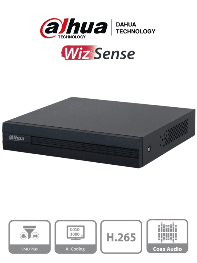 Imagen de DAHUA XVR1B04-I -DVR de 4 Canales 1080p Lite WizSense y Cooper-I. Compatible con H.265+, admite hasta 5 canales IP y 4 canales con SMD Plus para detección avanzada. Búsqueda inteligente de personas y vehículos, codificación eficiente. 