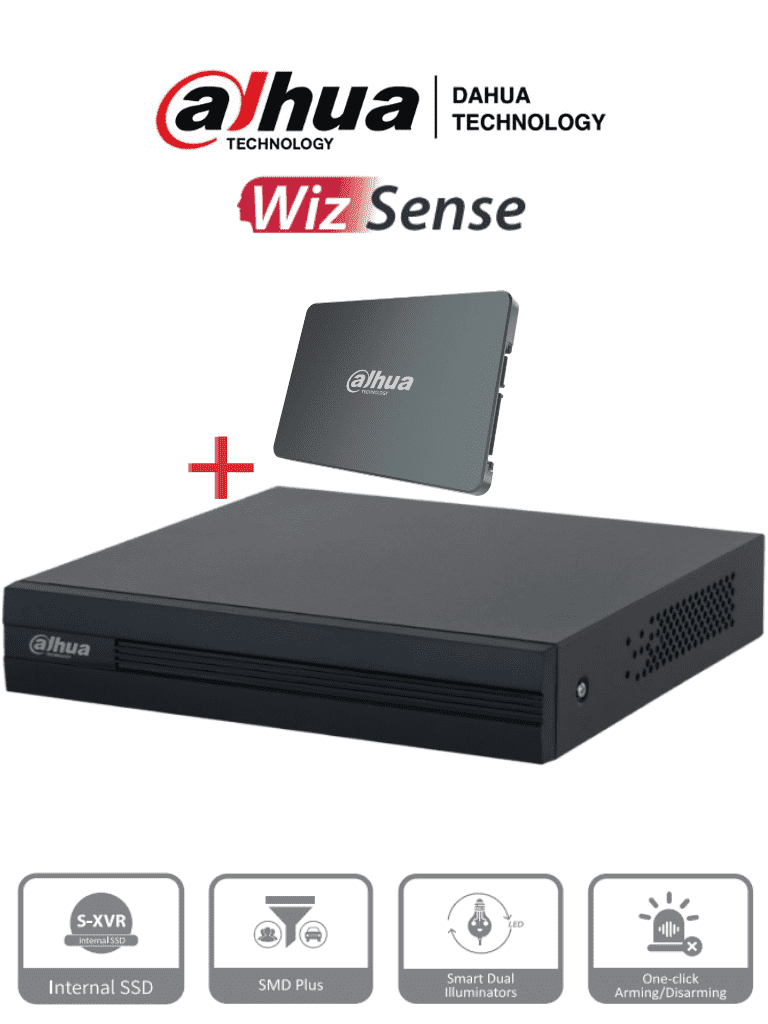 Imagen de DAHUA XVR1B04-I-SSD - DVR de 4 canales 1080p Lite/ Con disco SSD de 512GB Especial para Videovigilancia/  S-XVR Series/ WizSense/ H.265+/ 4 canales con SMD Plus/ Búsqueda inteligente (Humanos y vehículos)/ -XVR