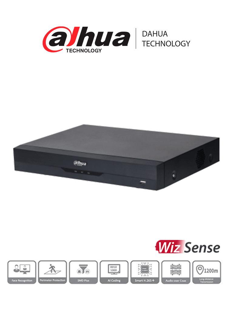 Imagen de DAHUA XVR5108HE-4KL-I3 - DVR 8 canales 4K con tecnología WizSense y compresión H.265+. Admite 8 canales HDCVI + 8 IP, reconocimiento facial en 2 canales, SMD Plus, protección perimetral, 1 SATA de hasta 16 TB, 8 entradas y 3 salidas de alarma. 