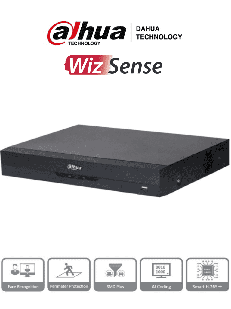 Imagen de DAHUA XVR5116HE-I3 - DVR de 16 canales 5 MP Lite con WizSense y IA, compresión H.265+, soporta 16 canales HDCVI y hasta 24 canales IP. Incluye 2 canales de reconocimiento facial, 16 entradas de audio, 16&3 E&S de alarma, SMD Plus y funciones IoT&POS.