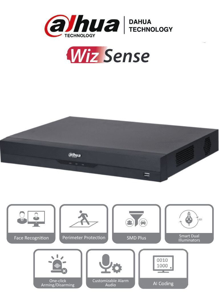 Imagen de DAHUA XVR5216AN-I3 - DVR de 16 Canales de 5 Megapíxeles Lite/ WizSense/ H.265+/ 2 Bahías de Discos Duros/ 16 Ch HDCVI +8 Canales IP/ Hasta 24 Ch IP/ 2 Canales de Reconocimiento Facial/ Codificación IA/ SMD Plus/ Proteccion Perimetral/