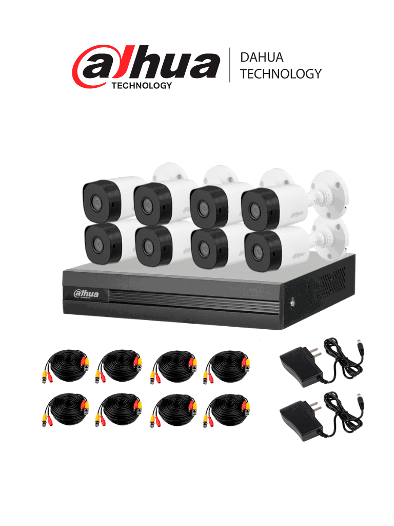 Imagen de DAHUA KITXVR1B08- I+8-B1A21- Kit de 8 Canales 2 Megapixeles DVR Cooper-I WizSense Con IA H.265+ 8 Camaras B1A21 1080p 8 Canales + 2 IP o Hasta 10 Canales IP 4 Canales SMD Plus Busqueda de Humanos y Vehiculos Accesorios Incluidos 