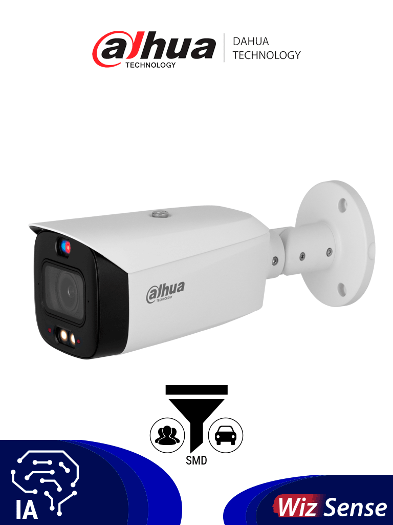 Imagen de DAHUA DH-IPC-HFW3449T1-ZAS-PV - Cámara IP Bullet de 4 MP /WizSense/ Lente Varifocal/ TIOC 2.01/ disuasión activa de luz dual inteligente/ IR 50 m/Luz cálida 40 m/ SMD 4.0/ Disuasión Activa/ Audio bidireccional/ PoE/ IP67/ E&S de Alarma/ 