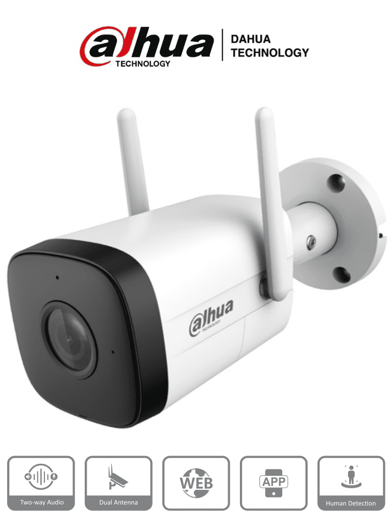 Imagen de DAHUA IPC-HFW1230DT-STW  - Camara IP Bullet Wifi de 2 Megapixeles/ Lente de 2.8 mm/ 100 Grados de Apertura/ IR de 30 Metros/ H.265/ Microfono y Altavoz Integrados/ Ranura MicroSD/ IP67/ Detección de Movimiento 