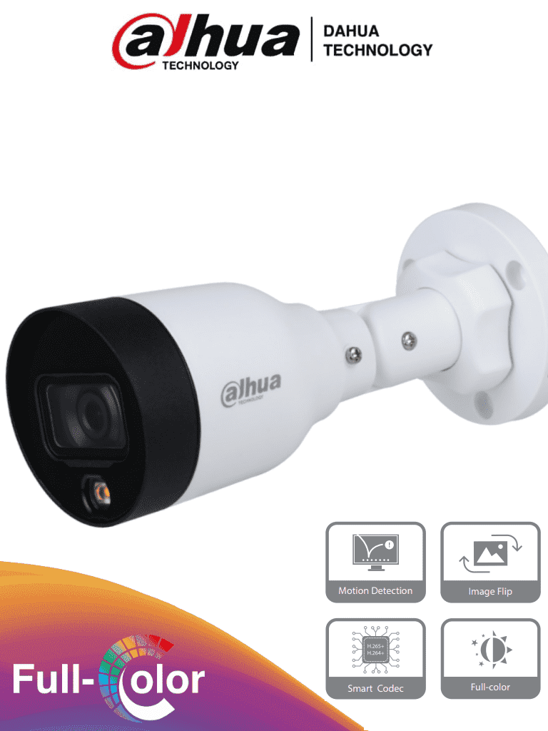 Imagen de DAHUA IPC-HFW1239S1-LED-S4 - Cámara IP Bullet Full Color 2 Megapixeles/ Lente de 2.8mm/ Luz Blanca de 15 Mts/ H.265/ IP67/ PoE/ DWDR/