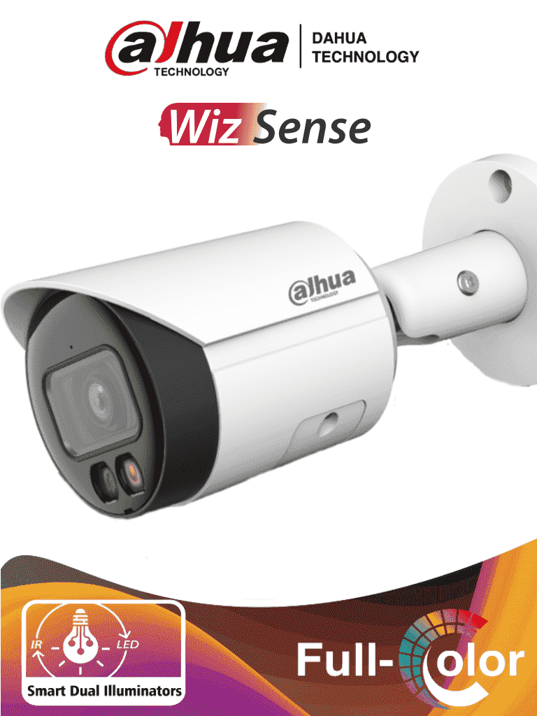 Imagen de DAHUA IPC-HFW2249S-S-IL - Camara Bullet IP 2 Megapixeles/ Iluminador Dual Inteligente+Full Color/ WizSense/ Lente de 2.8mm/ 107 Grados/ Microfono Integrado/ 30 Mts de IR y Luz Visible/ Metalica/ Ranura MicroSD/ WDR 120dB/ SMD Plus/ PoE/ 