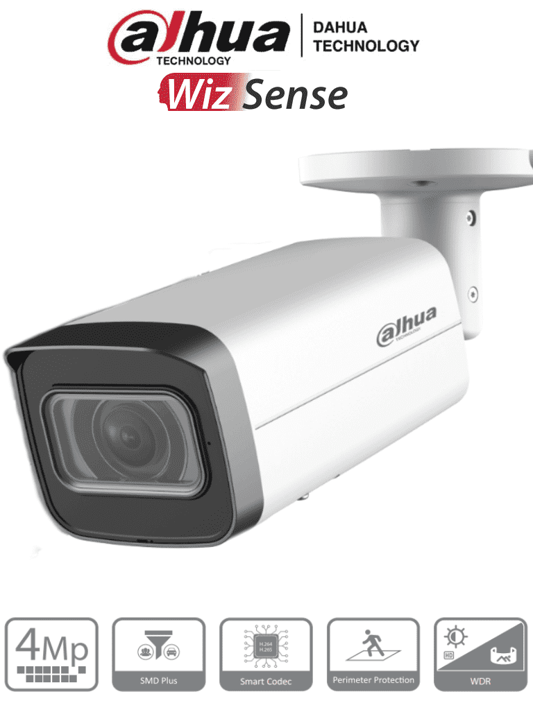 Imagen de DAHUA IPC-HFW2441T-ZS - Camara IP Bullet de 4 Megapixeles/ Lente Motorizado de 2.7 a 13.5 mm/ WizSense/ IR de 60 Metros/ SMD Plus/ Protección Perimetral/ Ranura para MicroSD/ IP67/ Ik10/ 