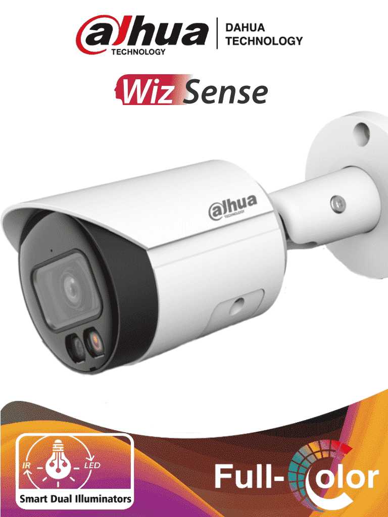 Imagen de DAHUA IPC-HFW2449S-S-IL - Camara Bullet IP 4 Megapixeles/ Iluminador Dual Inteligente+Full Color/ WizSense/ Lente de 2.8mm/ 95 Grados/ Microfono Integrado/ 30 Mts de IR y Luz Visible/ Metal/ Ranura MicroSD/ WDR 120dB/ SMD Plus/ PoE/