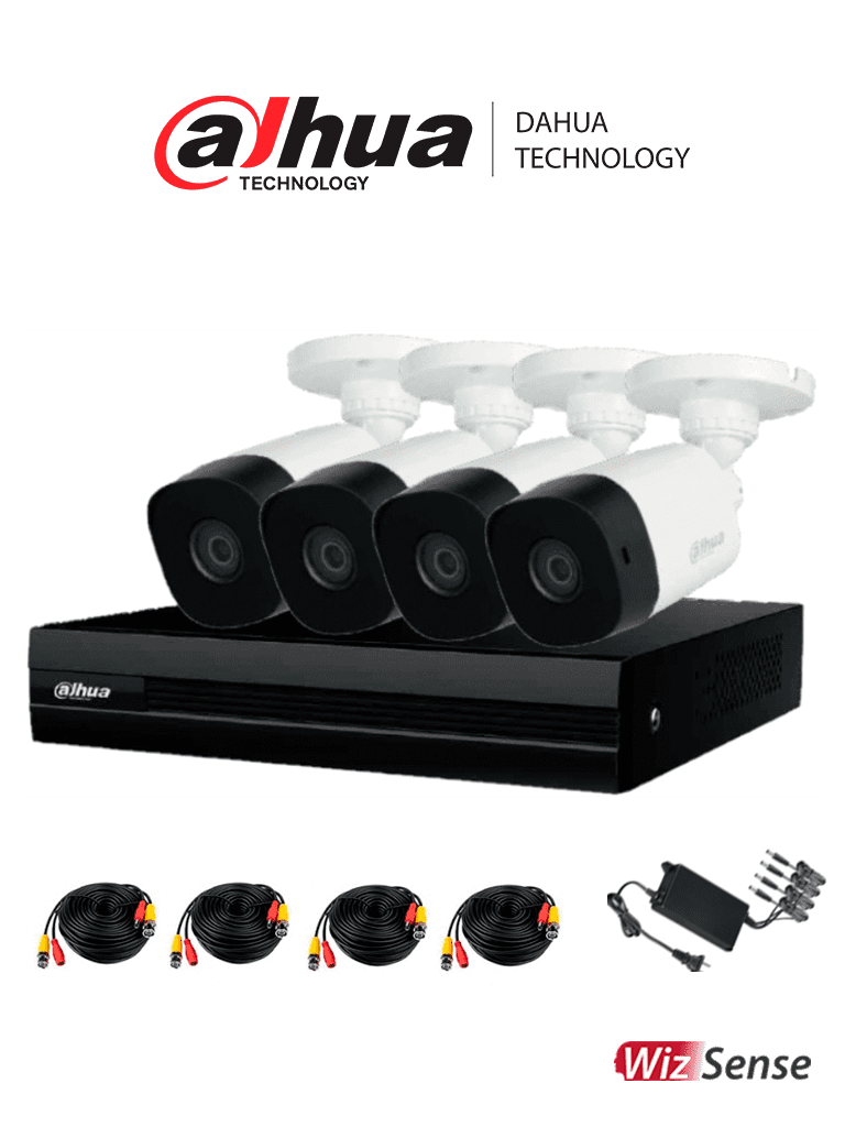 Imagen de DAHUA KITXVR1B08-I-2MP4CP - Kit de videovigilancia de 8 canales. Incluye 4 cámaras B1A21 de 2MP, DVR Cooper-I WizSense con IA y H.265+ de 8 canales más 2 IP o hasta 10 canales IP, 4 canales SMD Plus, búsqueda de humanos y vehículos.