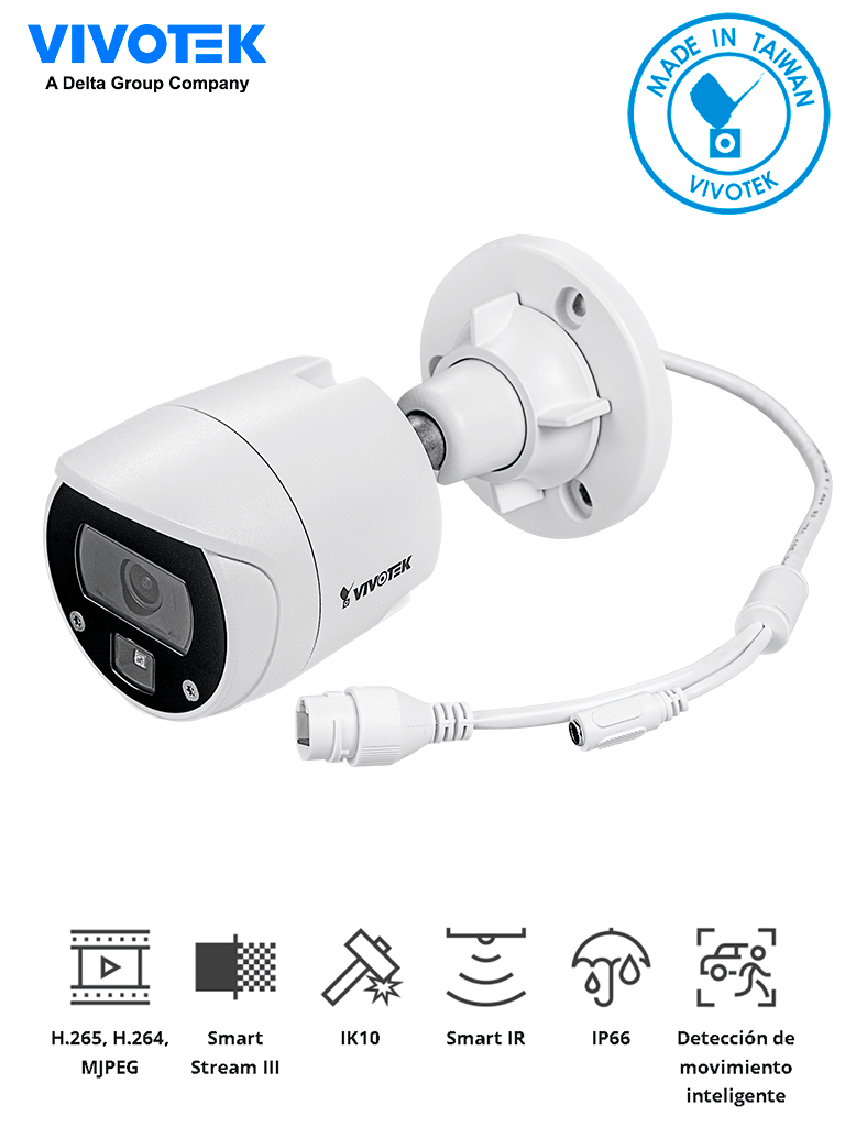 Imagen de VIVOTEK IB9369 -  Cámara IP bullet exterior 2 MP, lente 2.8mm, Smart IR 30m, WDR digital, Smart Stream III, Smart Motion, 3DNR, ranura MicroSD/SDHC/SDXC, IP66/IK10, NDAA y ONVIF.