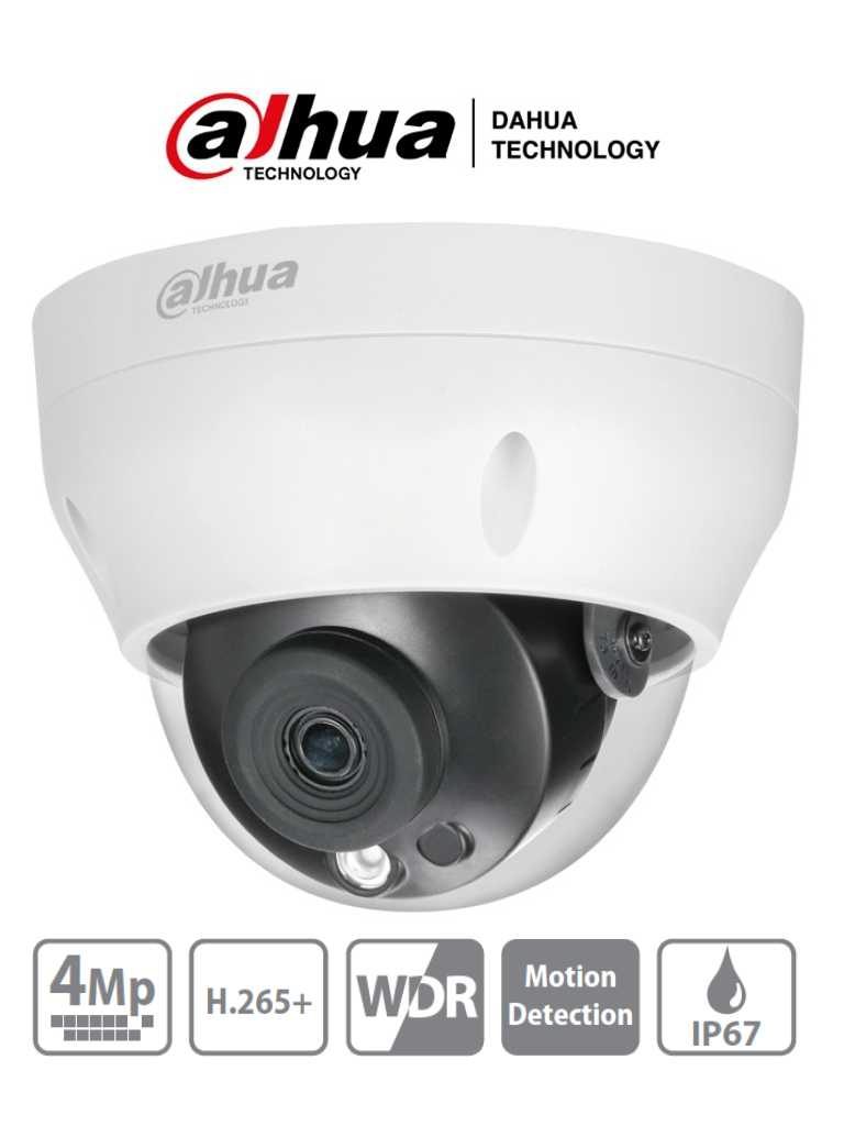 Imagen de DAHUA IPC-HDPW1431R1-S4 - Camara IP Domo de 4 Megapixeles/ Lente de 2.8mm/ IR de 30 Mts/ H.265/ WDR Real/ IP67/ PoE/ 3D DNR/ HLC/