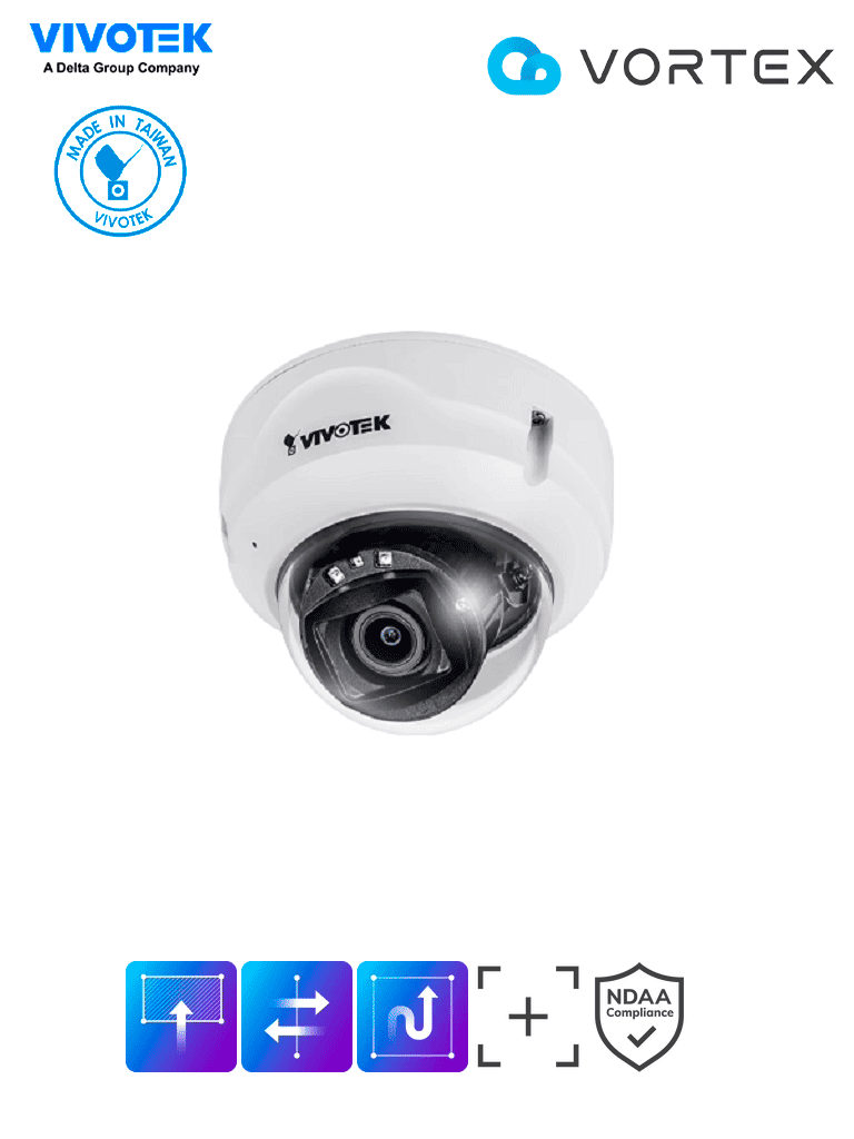 Imagen de VIVOTEK FD839-EHTV - Cámara IP VORTEX Essential Series domo exterior 5 MP, lente varifocal 2.8-10mm, micrófono integrado, IR 30m, WDR Pro, IP66, IK10, NDAA, almacenamiento interno 256GB 