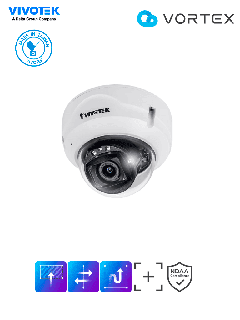 Imagen de VIVOTEK FD839-EHV - Camara IP VORTEX Essential Series Domo Exterior 5 MP, Lente Fijo 2.8mm, Microfono Integrado, IR 30 mts, WDR Pro, IP66, IK10, NDAA, Almacenamiento Interno 256GB 