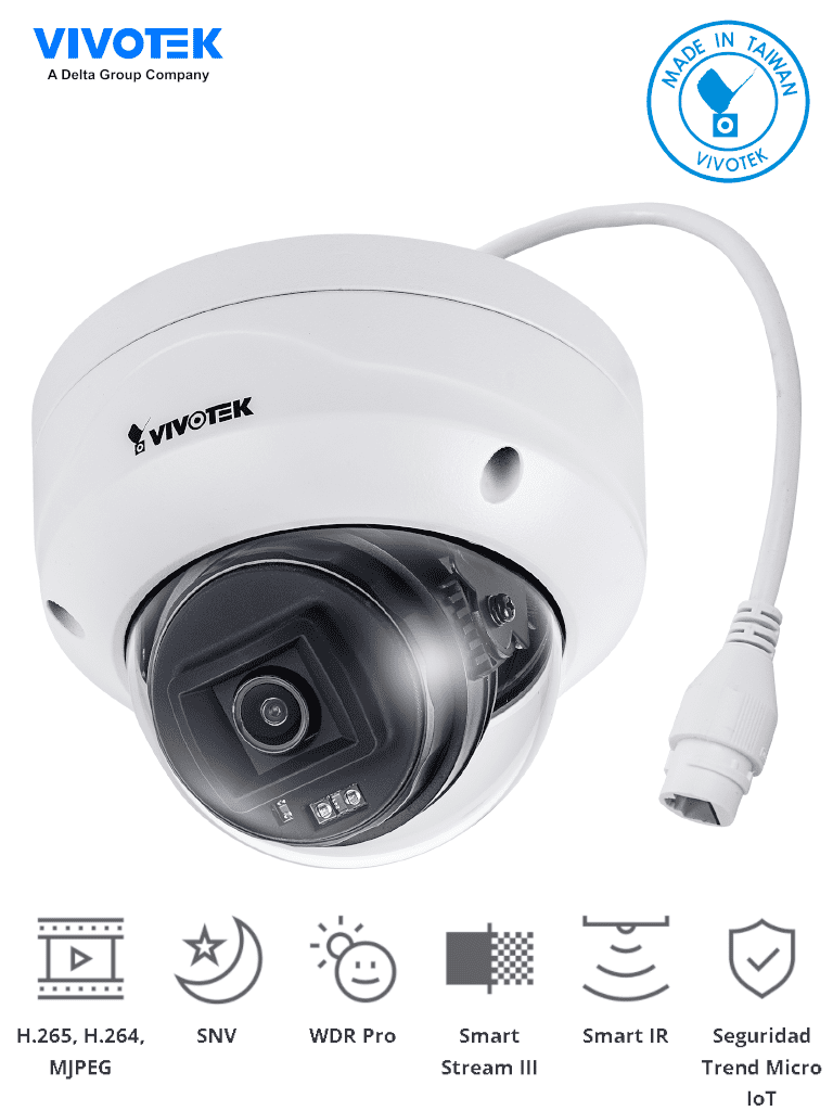 Imagen de VIVOTEK FD9380-H - Cámara IP domo exterior 5 MP, H.265, lente 2.8mm, Smart IR 30m, WDR Pro, visión SNV, ciberseguridad Trend Micro, ranura MicroSD, protección IP66/IK10, NDAA, ONVIF  