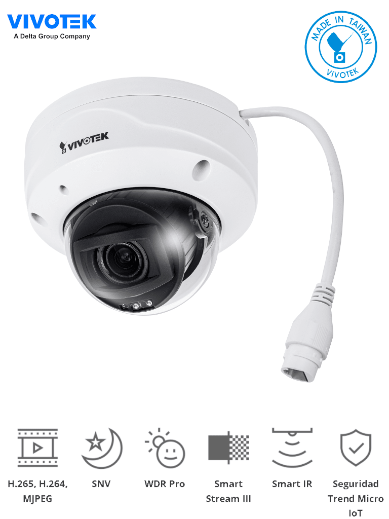 Imagen de VIVOTEK FD9388-HTV - Cámara IP domo exterior 5 MP, lente varifocal remoto 2.8-12mm, H.265, Smart IR 30m, WDR Pro, ciberseguridad Trend Micro, SNV, Smart Stream III, micrófono integrado, IP66/IK10, NDAA, ONVIF 