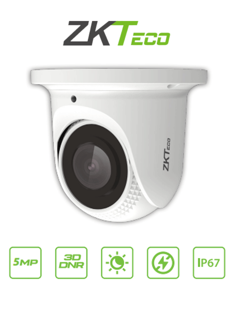 Imagen de ZKTECO ES855P21CS7MI- Cámara IP Domo 5 Megapíxeles / Compresión H.265 / Lente de 2.8 mm / Alcance IR 30 mts / Micrófono Integrado / Carcasa metálica / PoE /  IP67 / P2P / ONVIF Profile S