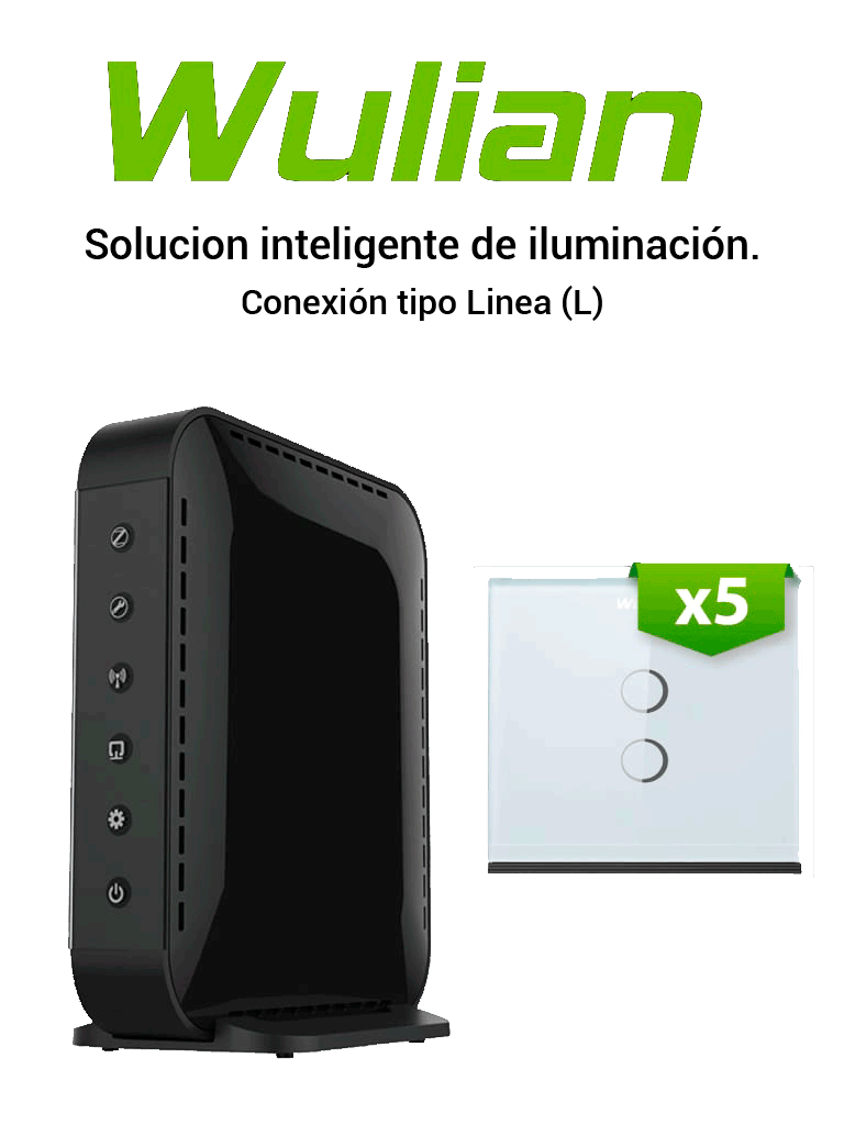 Imagen de WULIAN BV6IL5L -  Paquete Para Control De Iluminacion con 5 Apagadores Dobles solo Linea Con Central Inteligente BRAINV6