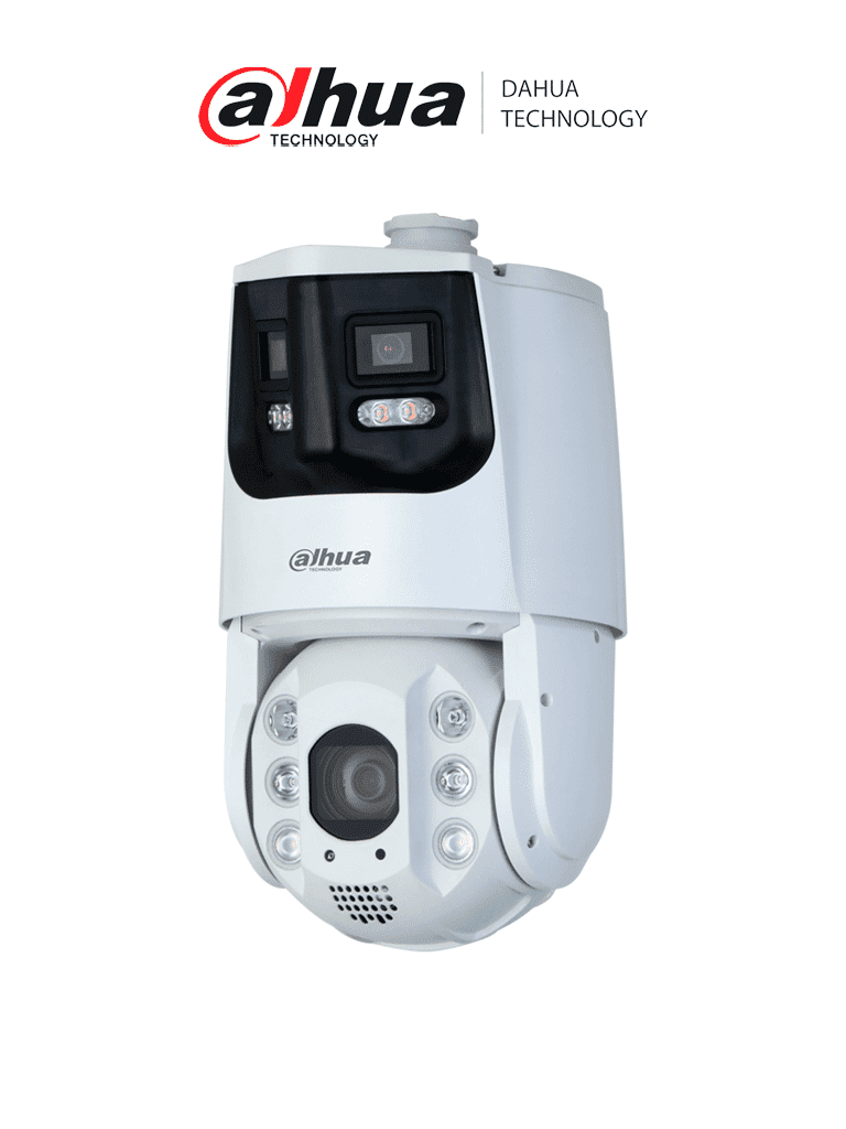 Imagen de DAHUA DH-SDT6C432-4P-GB-APV-0280 de 4MP con visión 180°, zoom óptico 32X y Starlight. Cuenta con Multivisión/ Iluminador Dual/ IR 200m, Auto-tracking/ protección perimetral, detección facial y disuasión activa con sirena y estrobo. IP66. 