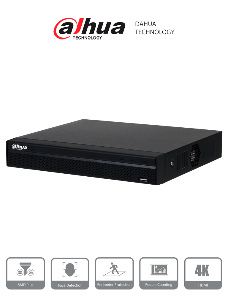 Imagen de DAHUA DHI-NVR4108HS-8P-4KS3 NVR de 8 MP / 4k / 8 canales IP/ 8 puertos PoE/ Rendimiento de 160 mbps/ H.265+/ 1 Bahía para disco duro/ Soporta cámaras WizSense/ HDMI 4K & VGA/ 